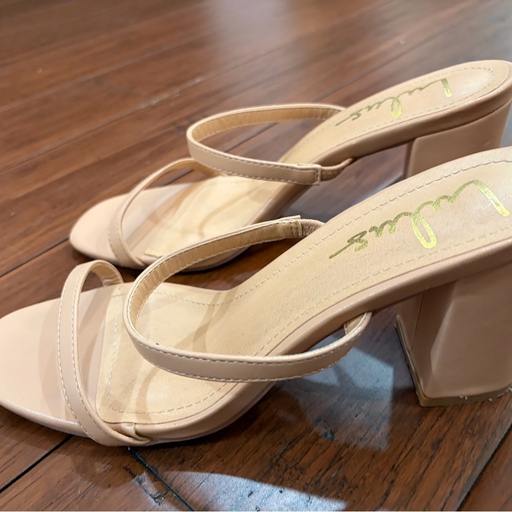 Lulu's Blush Nude Two-Strap Square-Toe Heeled San… - image 2